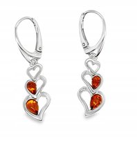 Kolczyki wiszące srebrne z bursztynem SERDUSZKA SERCA angielskie zapięcie