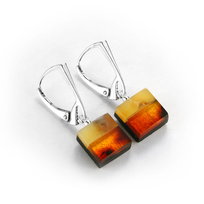 Kolczyki wiszące, srebro 925 , bursztyn bałtycki, czarny dąb, kwadrat 6947
