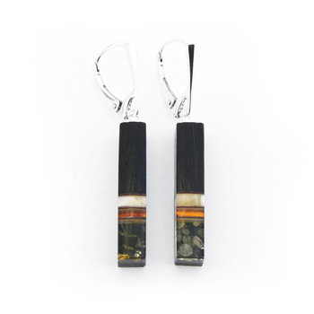 Kolczyki wiszące , zielony bursztyn bałtycki, czarny dąb  srebro 925, prostokąt 7312 - Inna marka