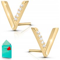 Kolczyki wkrętki złote litera V cyrkonie srebro pozłacane sztyft