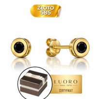 KOLCZYKI ZŁOTE 585 14K KÓŁECZKA Z CZARNYM KAMIENIEM SZTYFT 5 MM