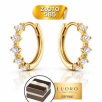 KOLCZYKI ZŁOTE 585 14K KREOLE BIAŁE CYRKONIE ŚREDNICA 12,5 MM ELEGANCKIE