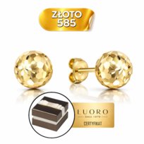 KOLCZYKI ZŁOTE 585 14K KULKI 7 MM DIAMENTOWANE SZTYFT ELEGANCKIE