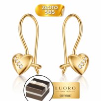 KOLCZYKI ZŁOTE 585 14K SERCA Z CYRKONIAMI NA BIGLU 13 MM PREZENT