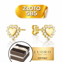 KOLCZYKI ZŁOTE 585 14K SERDUSZKA Z CYRKONIĄ 6 MM SZTYFT ELEGANCKIE