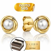KOLCZYKI ZŁOTE 585 14K Z PERŁĄ NATURALNĄ 5 MM SZTYFT ELEGANCKIE 8,5 MM Luoro