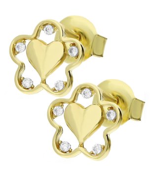Kolczyki złote serce blask w kwiatku z cyrkoniami MZ T5-ES-990-CZ-ST próba 375 - Sezam