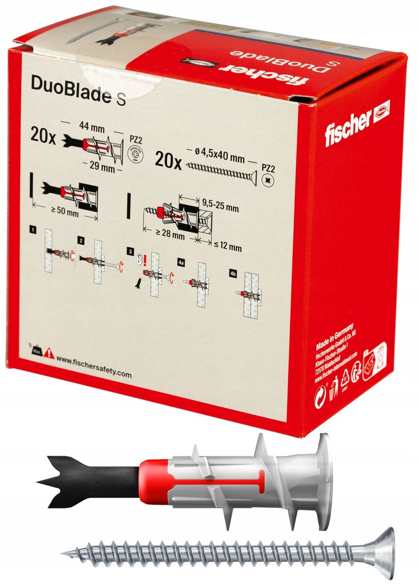 Kołki mocowanie do płyt GK z wkrętem paczka zestaw DUOBLADE S 20szt Fischer-Zdjęcie-0
