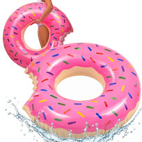 Koło do pływania dmuchane donut XXL 120 cm, duże różowe kółko do basenu, jeziora, kąpieliska i na plażę, materac wodny z wytrzymałego winylu, zawory jednokierunkowe, lekkie koło plażowe do siedzenia i leżenia na wodzie, wakacyjny gadżet na urlop, do ogrodu, relaksu i zabawy, CE EN 71 PrzydaSie.pl