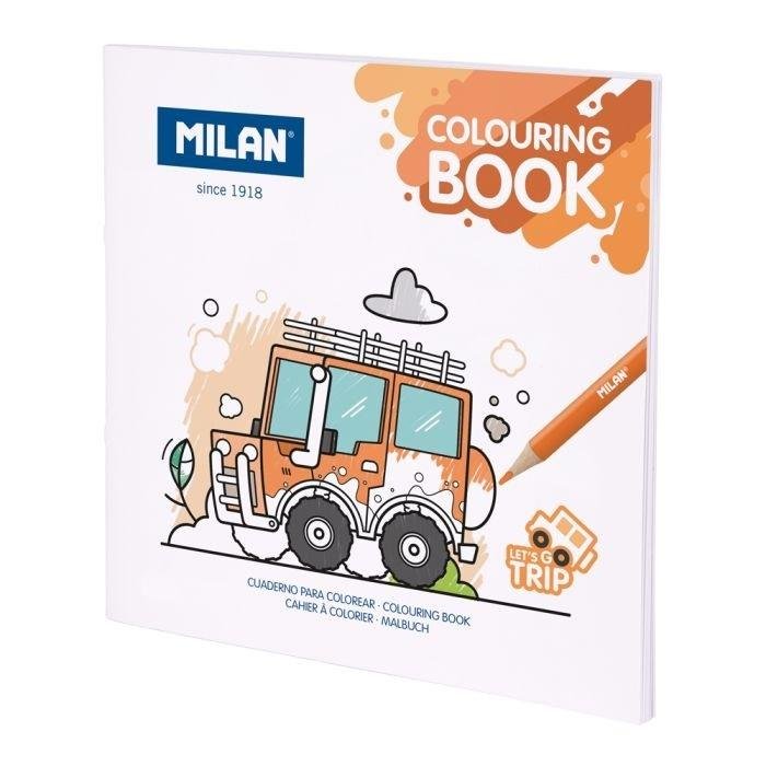 MILAN® Libro Da Colorare 'Let's Go Trip' - 20 Disegni Di Mezzi Di Trasporto, Carta Microforata 140g, Da 4 Anni