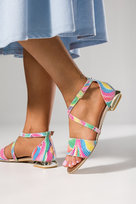 Kolorowe sandały skórzane damskie z paskami na krzyż zakryta pięta złoty obcas klocek wzór wężowy PRODUKT POLSKI Casu 2104-730-38