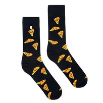 Kolorowe śmieszne skarpetki w Pizze na czarnym tle 4lck Skarpety