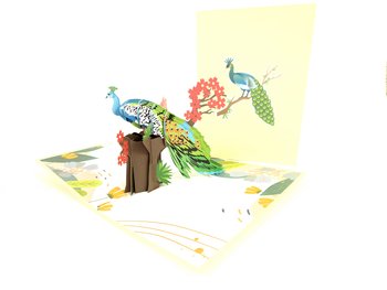 Kolorowy Paw kartka3D dla dzieci zwierzęta urodzin