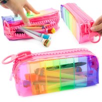 Kolorowy Piórnik z dużym suwakiem tęczowy - róż