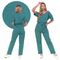 KOMBINEZON DŁUGI DAMSKI BAWEŁNIANY LUŹNY KOBIECY PODKREŚLONA TALIA MORAJ L GREEN