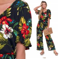 Kombinezon Długi Damski Kwiatowy Wzór Kobieca Podkreślona Talia Moraj M Patt2