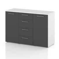 Komoda 4 Szuflady Szafka Duża Pojemna 2 Drzwi Biały Mat Grafit Mat 150 Cm
