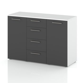 Komoda 4 Szuflady Szafka Duża Pojemna 2 Drzwi Biały Mat Grafit Mat 150 Cm - Concordia