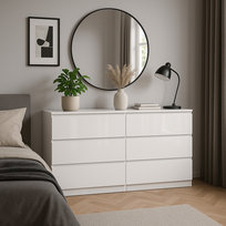 Komoda AVEN 120 cm - 6 szuflad - biała lakierowana - salon, sypialnia