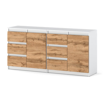 Komoda Biała Dąb Wotan Skandynawska 6 Szuflad Pojemna Duża Szafka 160cm - Hurtownia Mebli
