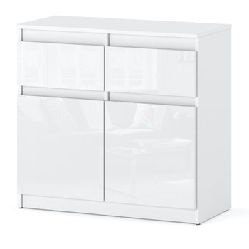 Komoda Biała Połysk 2 Szuflady Oleksa 80cm Pojemna Szafka Salon Sypialnia - Hurtownia Mebli