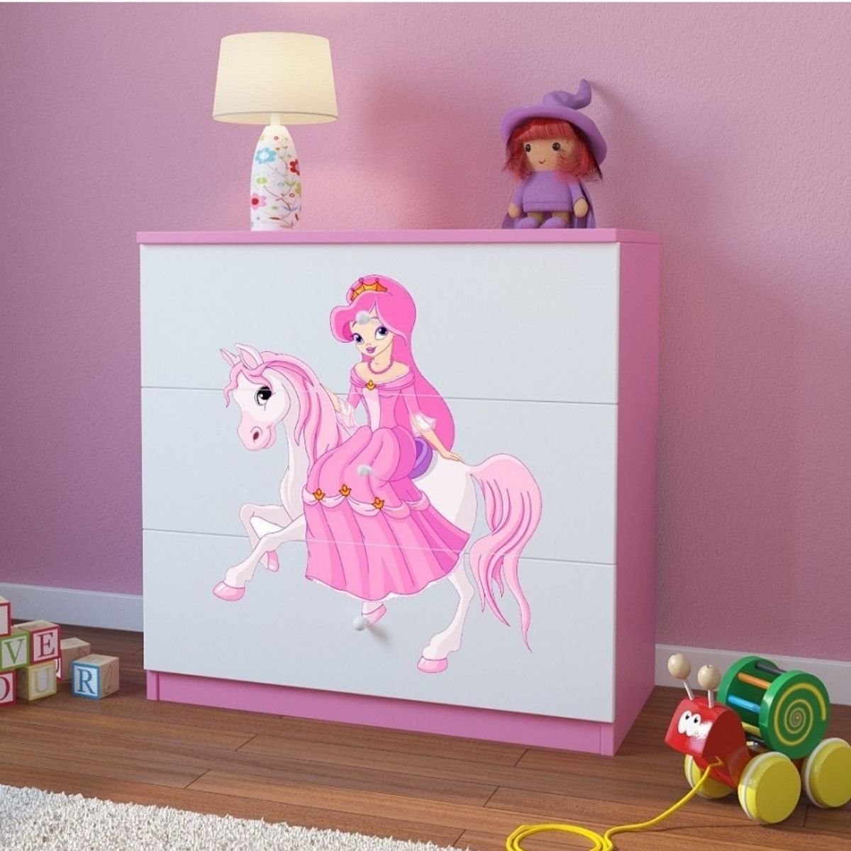 Zdjęcia - Komoda  do pokoju dziecięcego, babydreams, księżniczka na koniu, 81 cm, róż