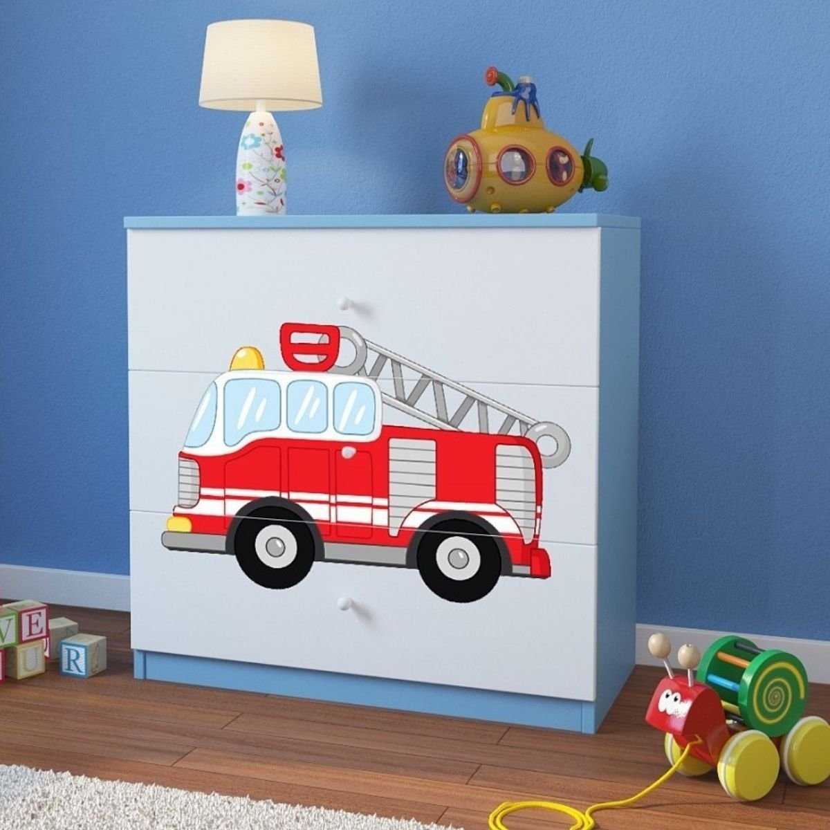 Zdjęcia - Komoda  do pokoju dziecięcego, babydreams, straż pożarna, 81 cm, niebieska