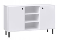 Komoda do salonu VENUS Szafka dwudrzwiowa z półkami loft biała czarne nóżki
