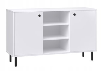 Komoda do salonu VENUS Szafka dwudrzwiowa z półkami loft biała czarne nóżki - Meble Kobi
