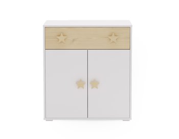 Komoda i puffi szafka dwudrzwiowa półka szuflada kolor biały klon - Meble Kobi
