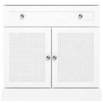 Komoda Kredens Szafka Rattanowa z Drzwiczkami i Szufladą Drewno Biała