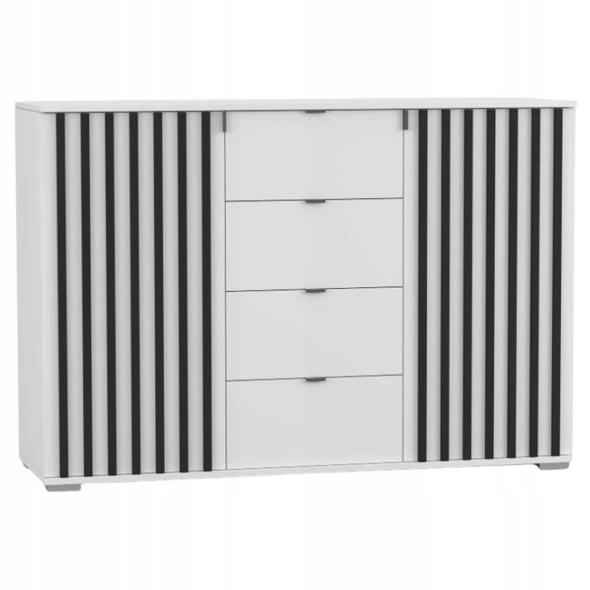 Komoda LARA II 135 x 44 x 93 szuflady biała czarne lamele PRODUCENT