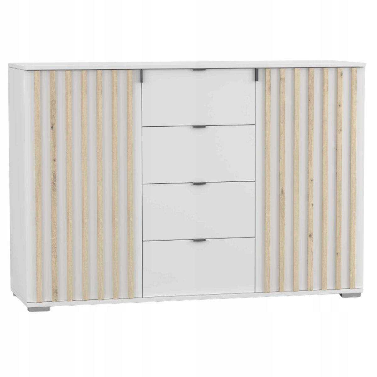 Komoda LARA III 135 x 44 x 93 szuflady biała czarne lamele PRODUCENT