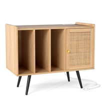 Komoda Na Gramofon Z Rattanem Regał Z Stacją Ładującą