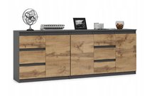 Komoda Natalia 200 cm Grafit, Dąb Wotan