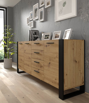 Komoda Nuka K 197 Cm 4 Szuflady, Dąb Artisan / Czarny Mat - BIM Furniture