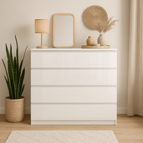 Komoda szafka AVEN 90 cm - biały lakier - 4 szuflady - przedpokój, sypialnia