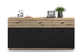 Komoda wysoka dąb Artisan-czarny 3 szuflady Solea 168x80x38 cm / Home Concept - Home Concept
