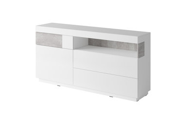 Komoda z witryną 170 cm z półkami i szufladami modern biała / szara SILKE Konsimo - Konsimo