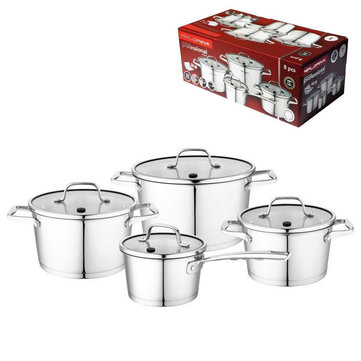 Komplet 4 garnków ze stali nierdzewnej Florina Professional 8 elementów indukcja