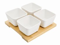 Komplet 4 miseczek do dipów na bambusowej podstawce Florina Adria kwadratowe