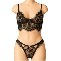 Komplet Bielizna Biustonosz Koronka Sexy Stanik Majtki Czarny