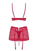 Komplet bielizny Obsessive - biustonosz, pas do pończoch i stringi, ro