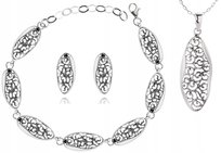 Komplet Biżuterii Ażurowe Klipsy Wisiorek Łańcusze