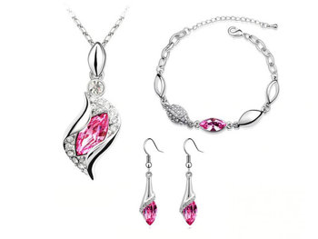 Komplet biżuterii łezki różowe cyrkonie - Lovrin