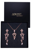 KOMPLET biżuterii rose gold kolczyki naszyjnik ELEGANCKI listki boho KOKONET