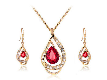 Komplet biżuterii rubinowe krople z cyrkoniami - Lovrin