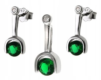 Komplet biżuterii srebrnej 925 z zielonymi cyrkoniami kryształki prezent - Lovrin
