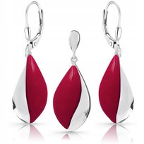 Komplet biżuterii srebrnej z koralem kolczyki wisiorek czerwony kamień 925