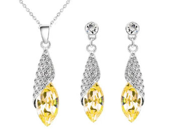 Komplet biżuterii szampańskie łezki eleganckie żółte krople na prezent - Lovrin